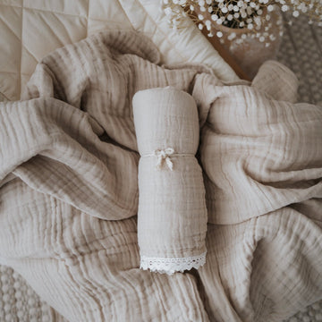 Baby Girl Natural Cotton Swaddle Sand Muslin Lace Blanket