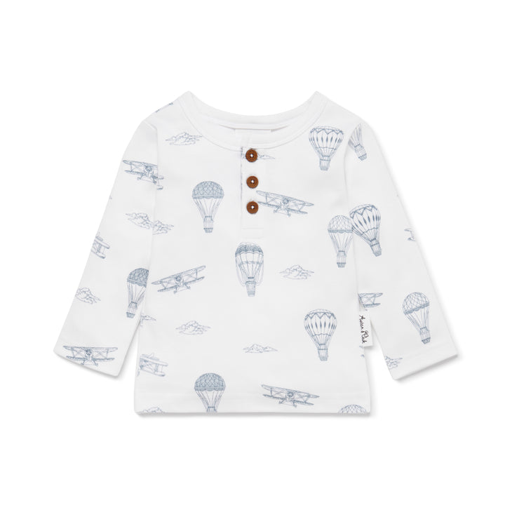 Baby Boys Long Sleeve Air Balloon Henley Top Tee Organic