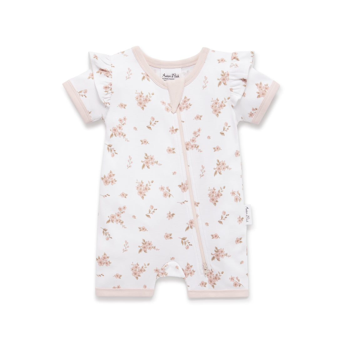 Aster & Oak Organic Cotton Summer Floral Blossom Zip Romper