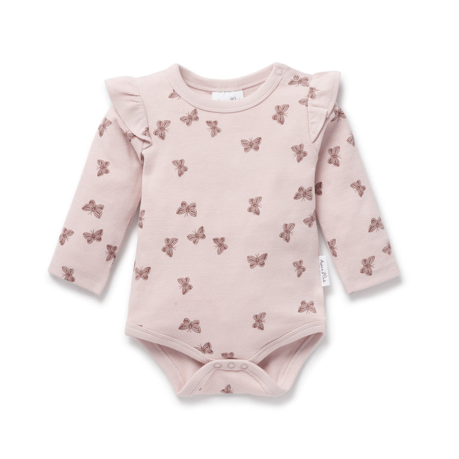 Baby Newborn Pink Pretty Butterfly Rib Flutter Onesie