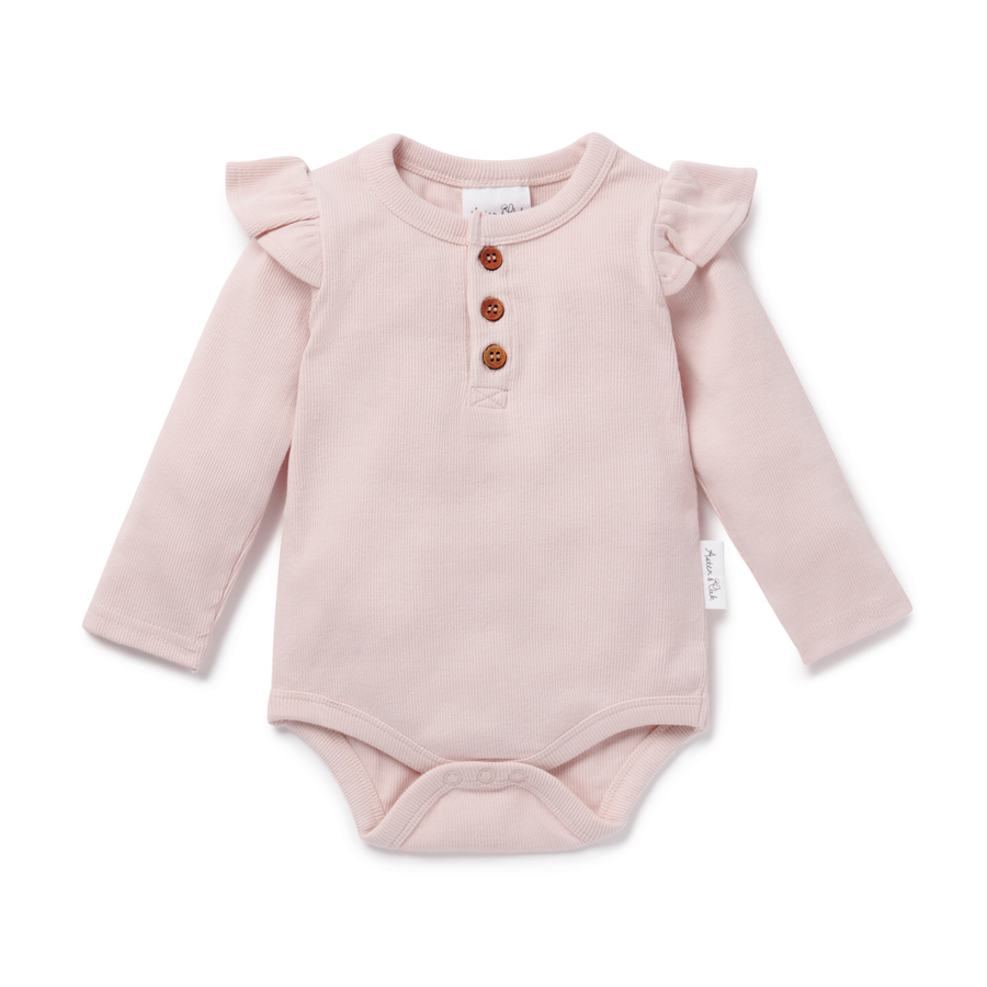 Baby Girl Newborn Pale Pink Rib Flutter Onesie Bodysuit Essential