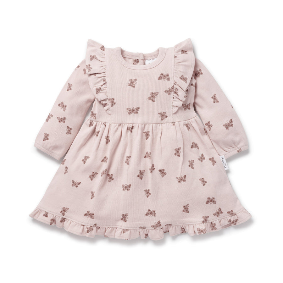 Baby Toddler Girl Pink Butterfly Rib Ruffle Dress Party Cotton 