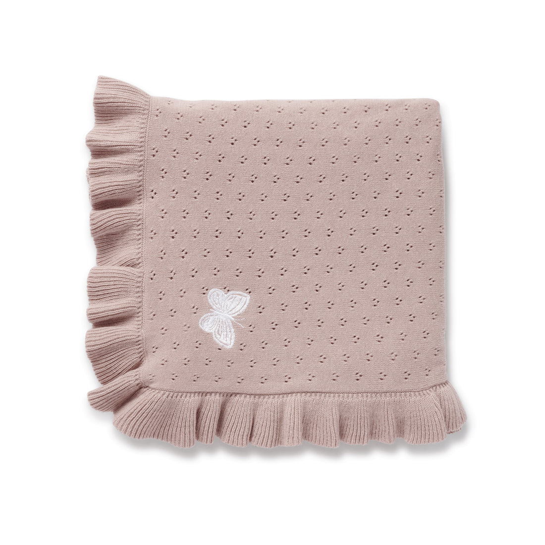 Baby Girl Newborn Pointelle Knitted Pink Wild Rose Butterfly Knit Blanket