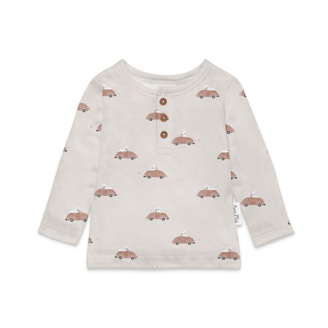 Baby Boys Brown Classic Car Henley Top Dogs Tee