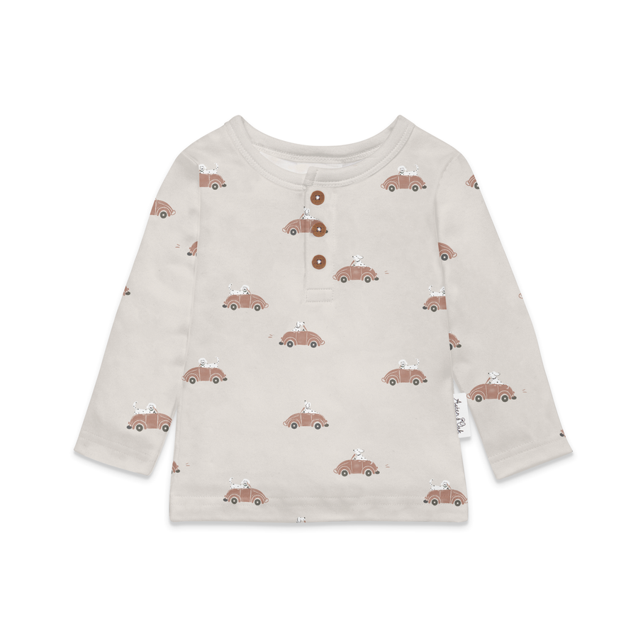 Baby Boys Brown Classic Car Henley Top Dogs Tee