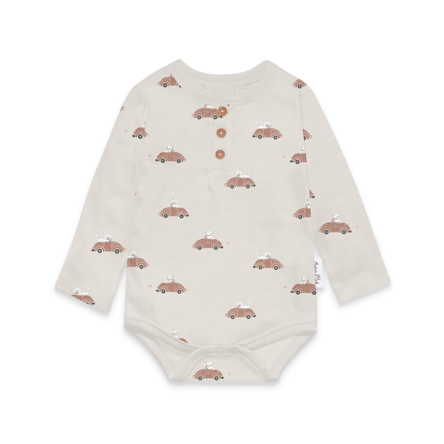 Baby Boys Classic Car Henley Onesie Dog Bodysuit