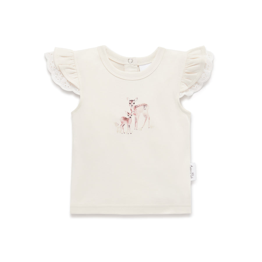 Organic Cotton Deer Fawn Print Flutter Top