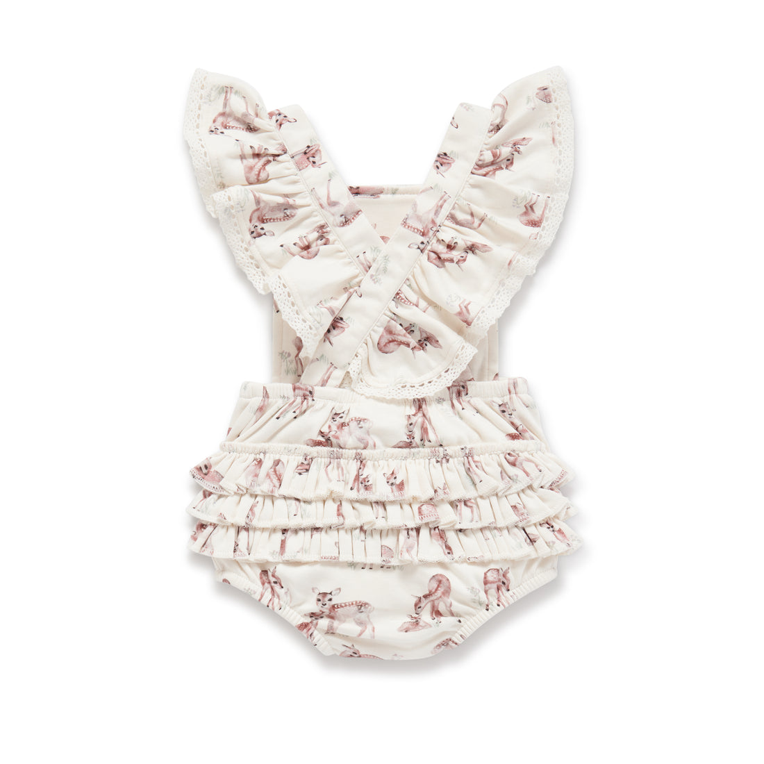 Baby Girls Watercolour deer Fawn Meadow Playsuit Natural