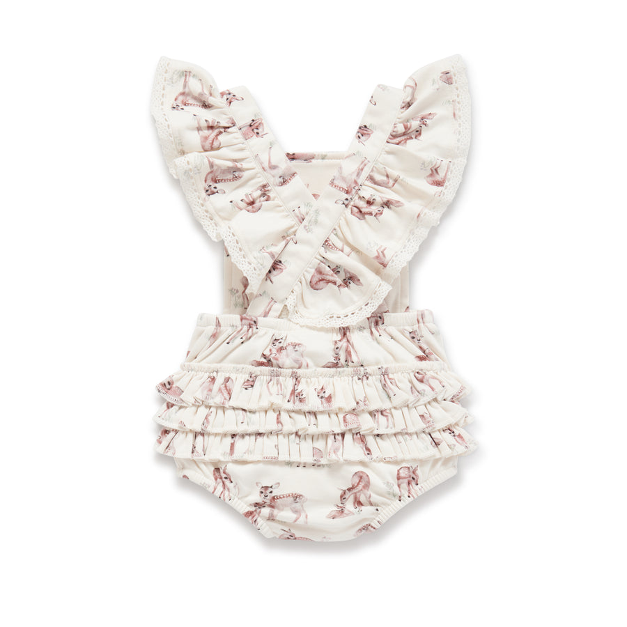 Baby Girls Watercolour deer Fawn Meadow Playsuit Natural