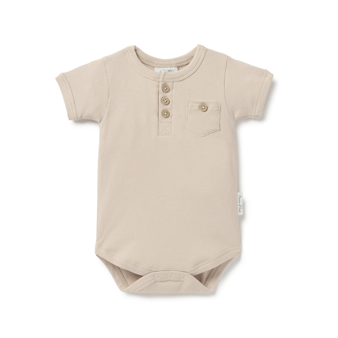 Stretchy Baby Ribbed Bodysuit Natural Sand Rib Henley Onesie