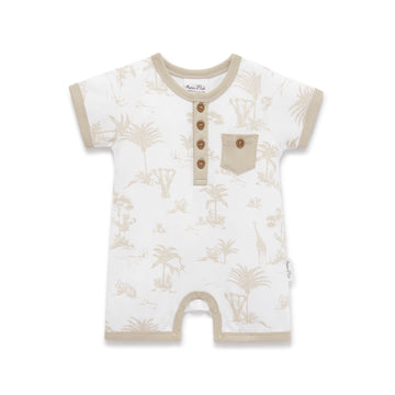 Organic Cotton Boys Boho Jungle Henley Romper