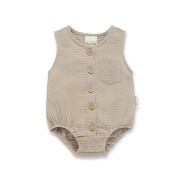 Baby Boys Unisex Natural Summer Sand Muslin Bubble Romper