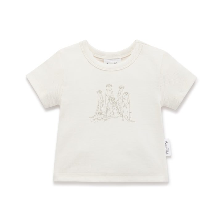 Baby Girl, Boy Animal Ribbed Meerkat Print Rib Tee Natural