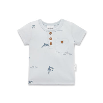 Baby & Toddler Boys Orca Whale Pale Blue AOP Henley Tee Top