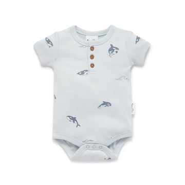 Baby Newborn Blue Orca Whale AOP Henley Onesie