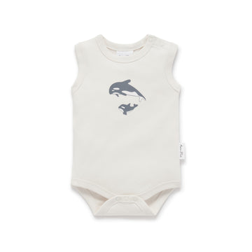 Baby Boys Summer Whale Natural Orca Print Singlet Onesie