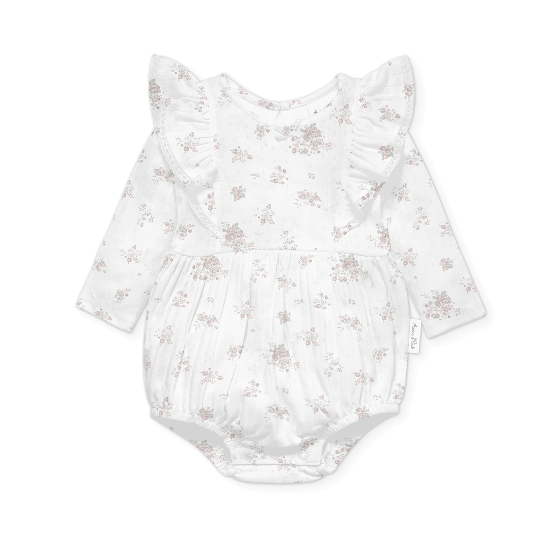 Baby Girl Lace Ruffle Posie Floral Pointelle Bubble Romper