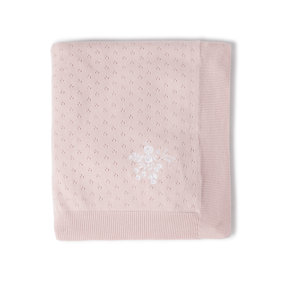 Baby Newborn Pink Rose Blush Embroidered Pointelle Knit Blanket