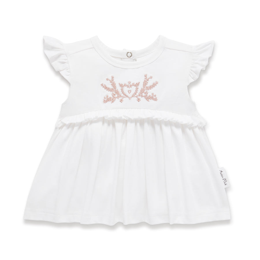 White Baby Boho Embroidered Ruffle Top Dress