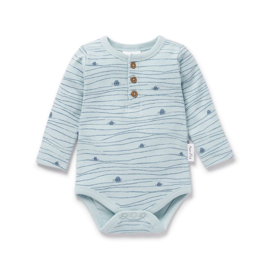 Striped Seal Rib Henley Onesie