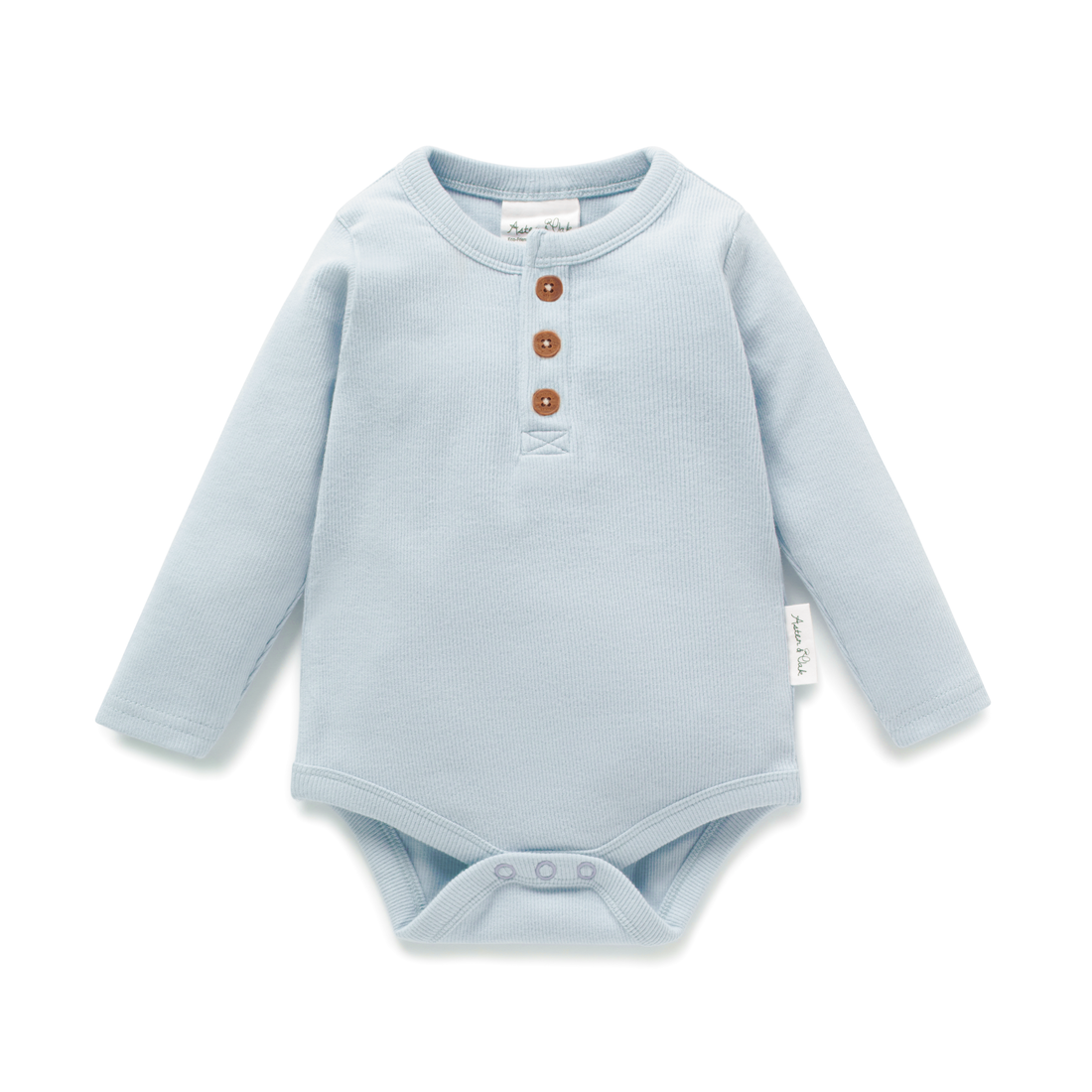 Baby Newborn Ribbed Essential Winter Sky Blue Rib Henley Onesie