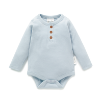 Baby Newborn Ribbed Essential Winter Sky Blue Rib Henley Onesie