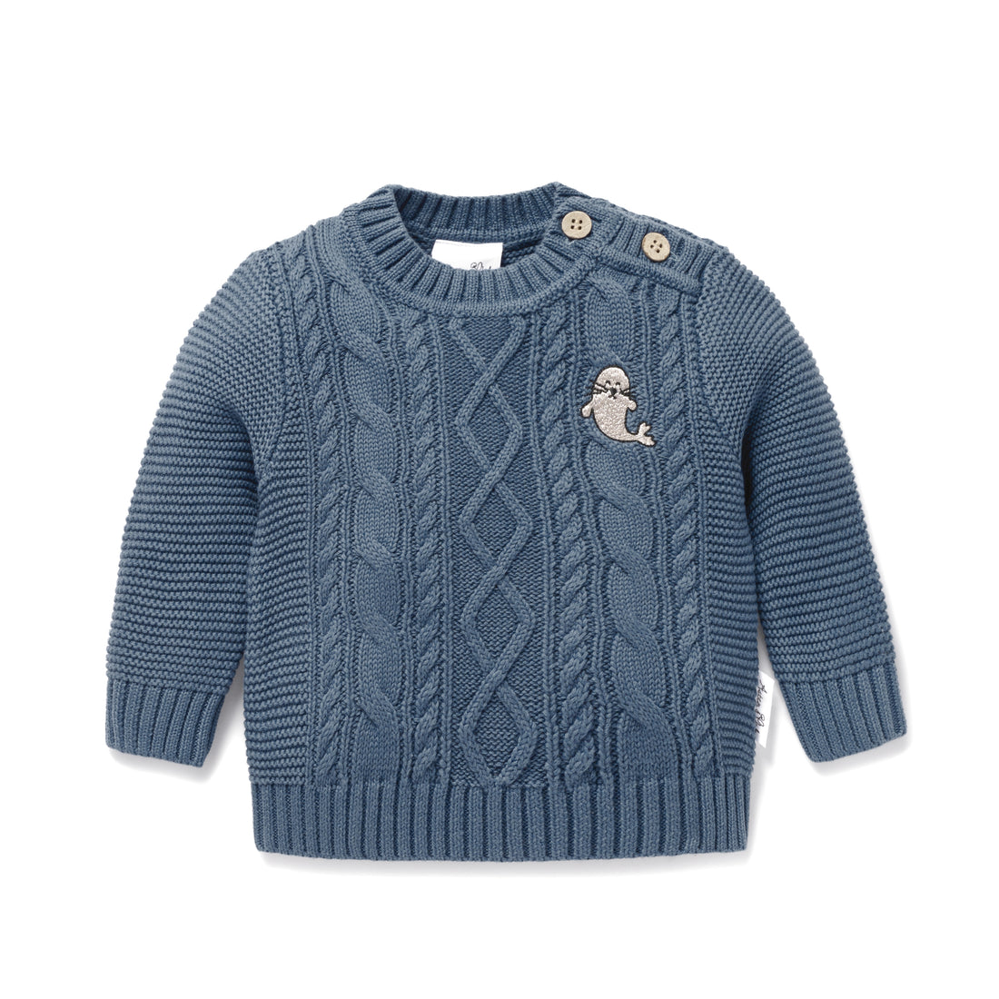 Boys Winter Navy Bluestone Cable Knit Jumper Seal