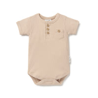 Baby Boys Pocket Taupe Rib Henley Onesie Classic Bodysuit