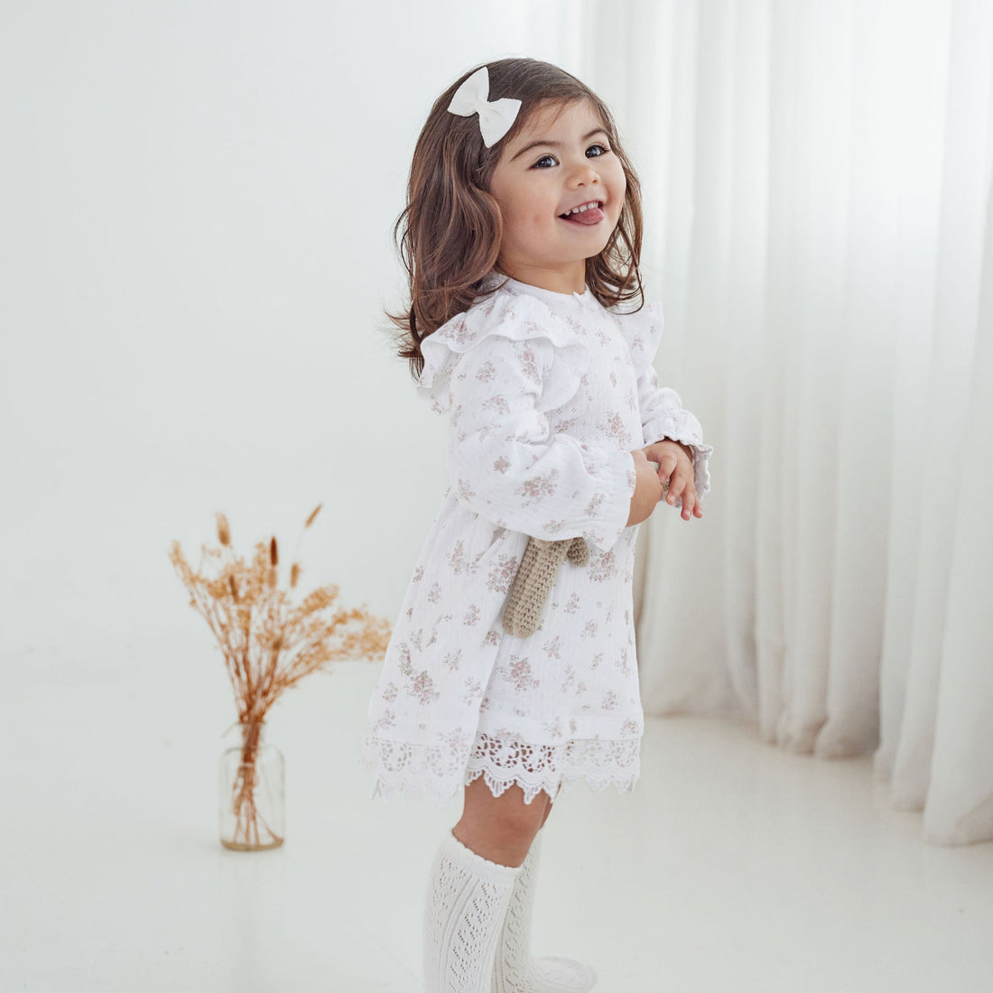 Baby & Toddler Kids Flowery Posie Floral Pointelle Ruffle Dress