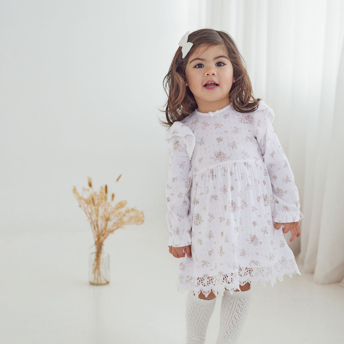 Baby & Toddler Kids Flowery Posie Floral Pointelle Ruffle Dress