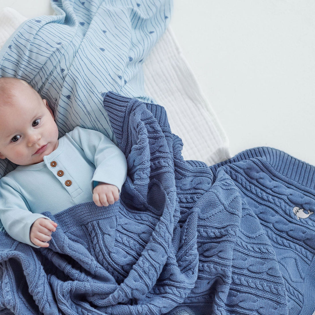 Baby Boys Winter Navy Bluestone Cable Knit Blanket Newborn