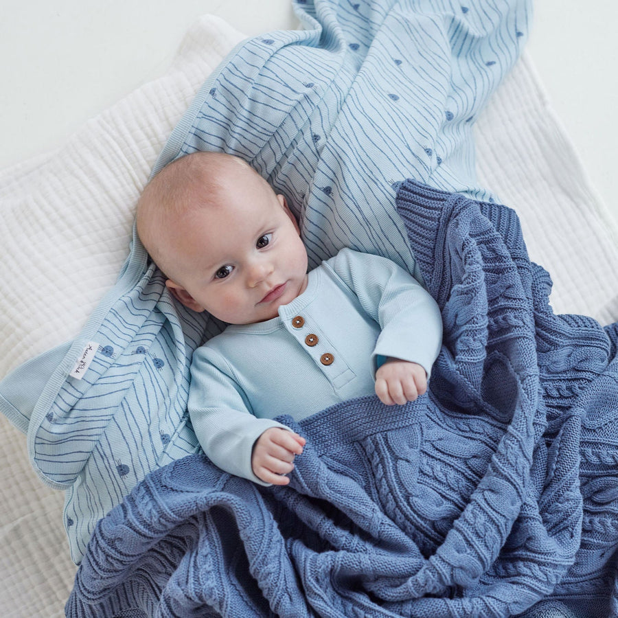 Baby Boys Blue Striped Seal Rib Baby Wrap Essentials