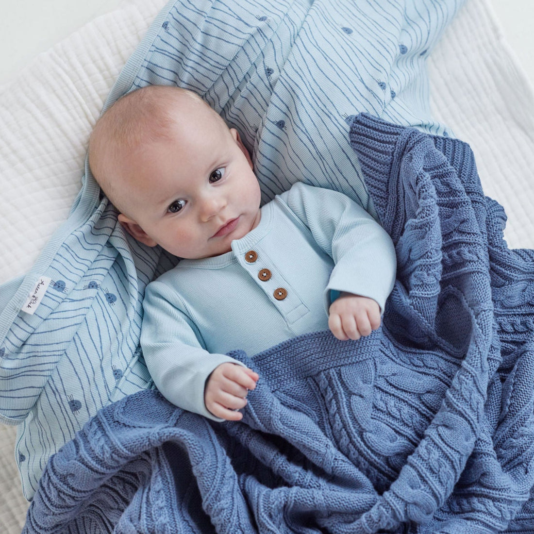 Baby Newborn Ribbed Essential Winter Sky Blue Rib Henley Onesie