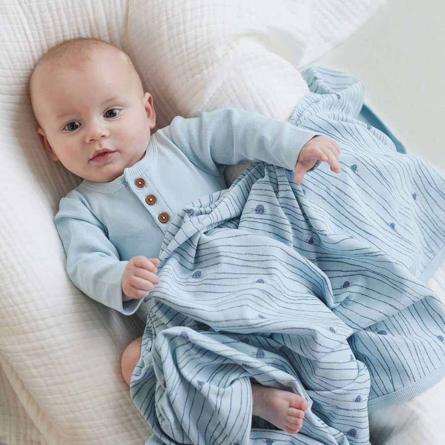 Baby Newborn Ribbed Essential Winter Sky Blue Rib Henley Onesie