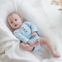 Baby Newborn Ribbed Essential Winter Sky Blue Rib Henley Onesie