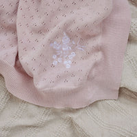 Baby Newborn Pink Rose Blush Embroidered Pointelle Knit Blanket