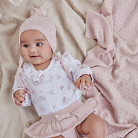 Baby Newborn Pink Rose Blush Embroidered Pointelle Knit Blanket