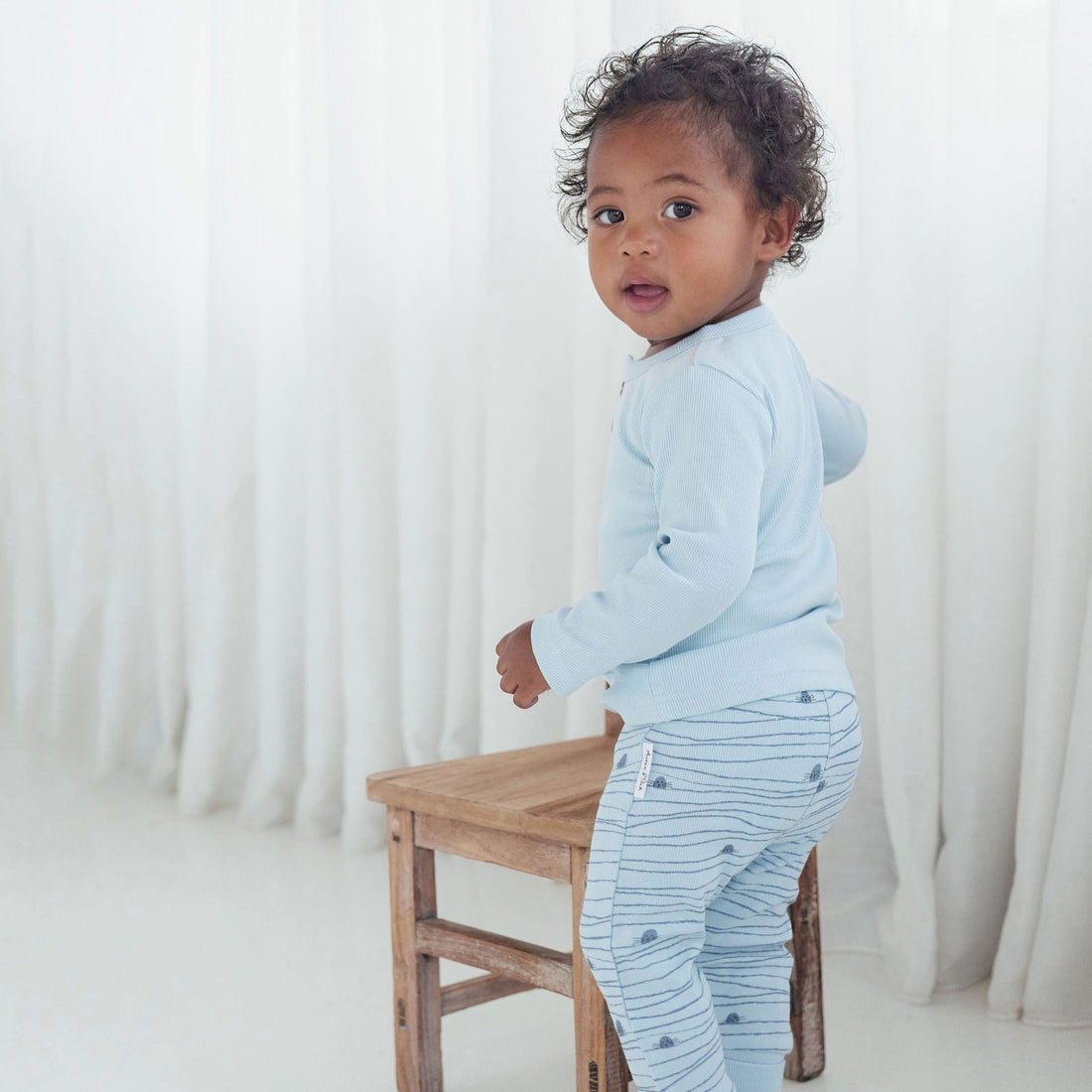 BAby Blue Boys Winter Sky Rib Henley Top Essentials