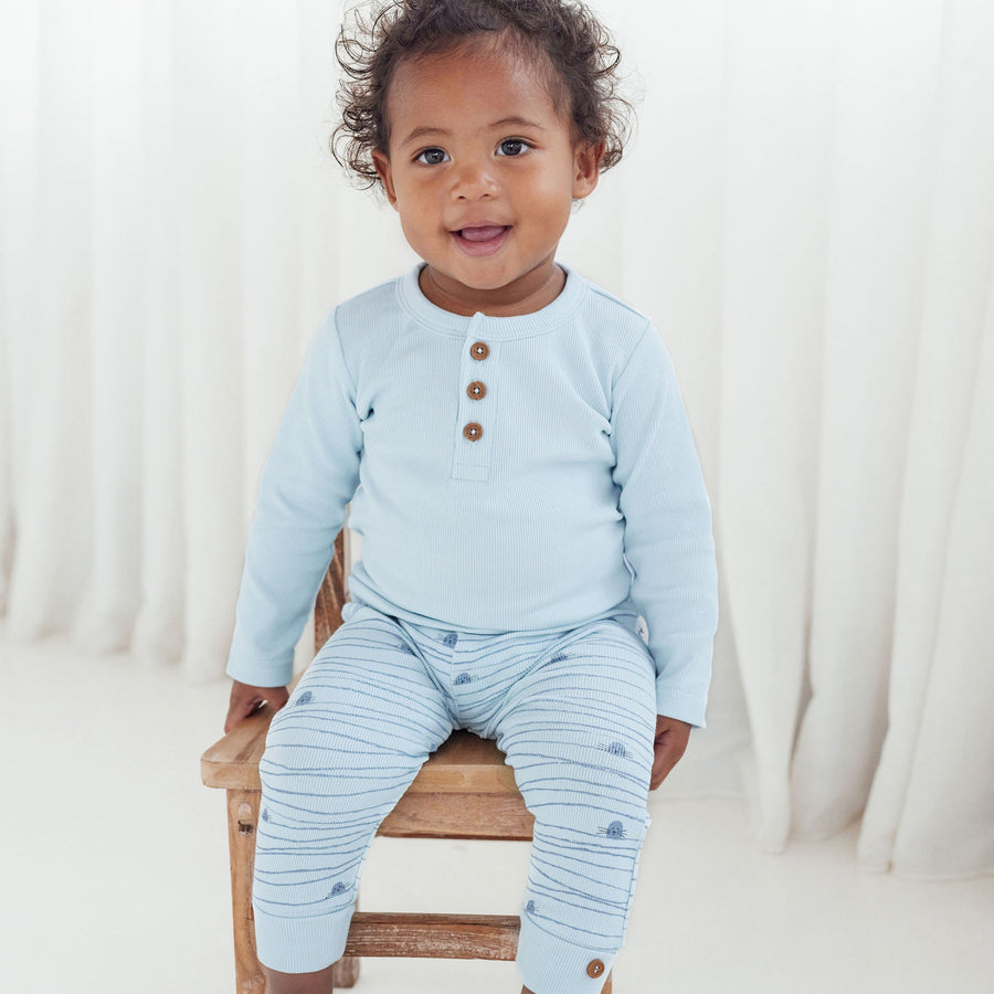 BAby Blue Boys Winter Sky Rib Henley Top Essentials