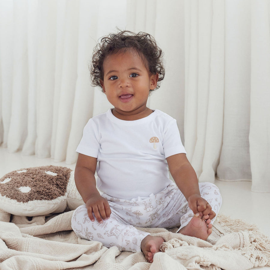 Baby Toddler Top White Mushroom Embroidered Tee