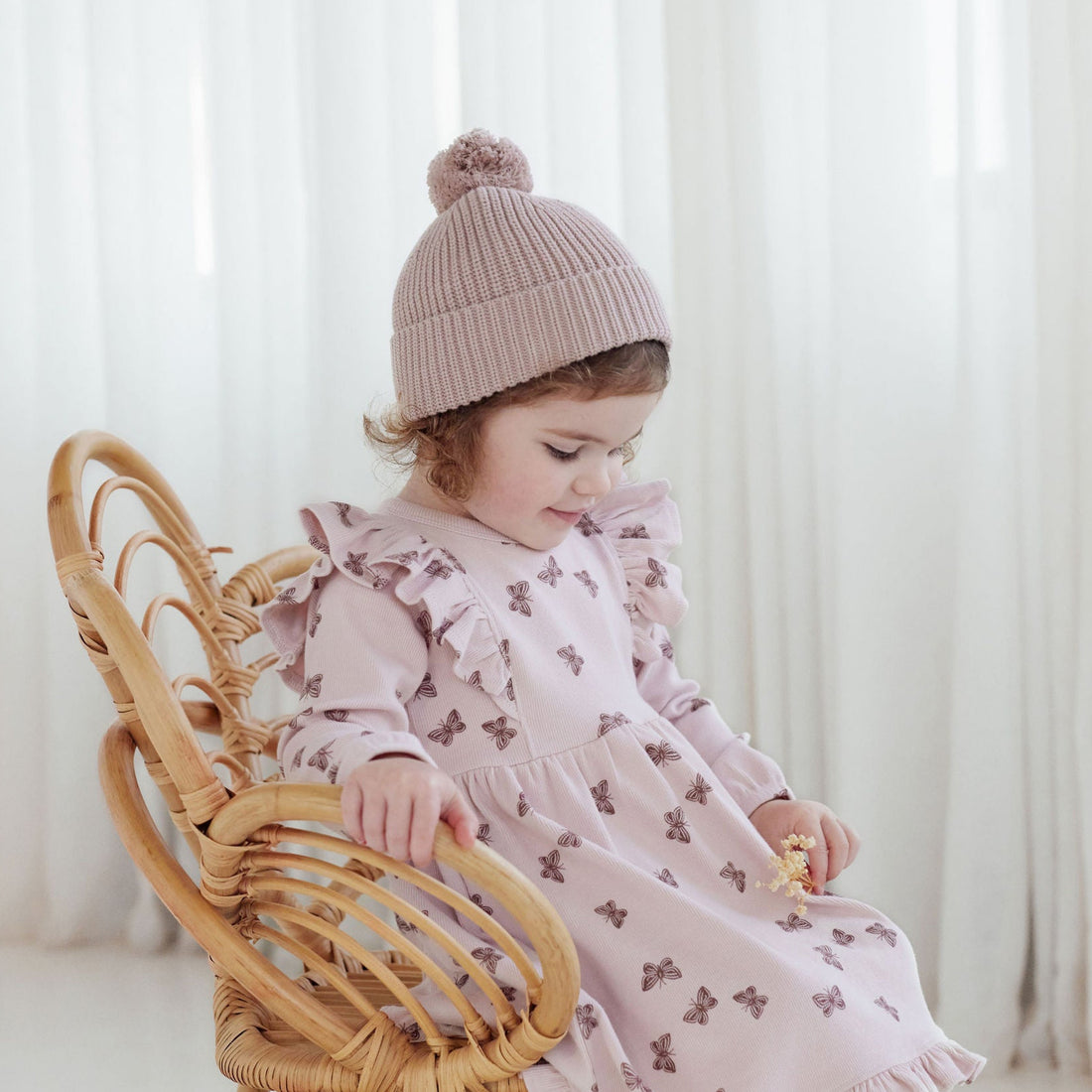 Baby Newborn Toddler Knitted Pink Wild Rose Knit Beanie