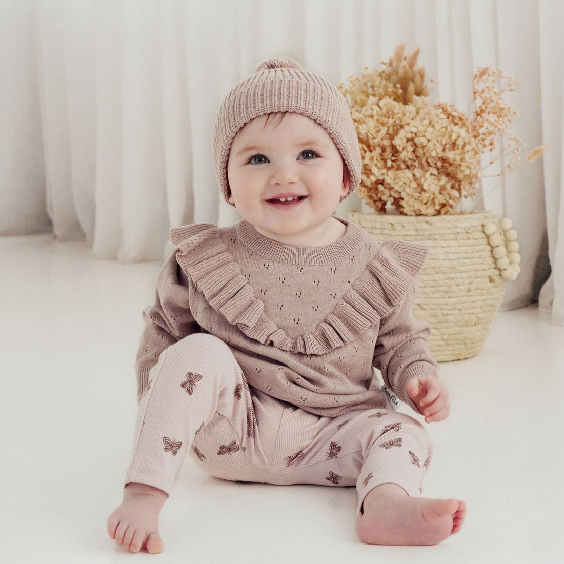 Baby Newborn Toddler Knitted Pink Wild Rose Knit Beanie