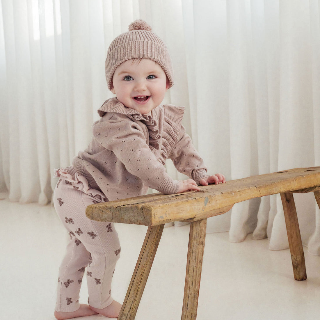 Baby Newborn Toddler Knitted Pink Wild Rose Knit Beanie