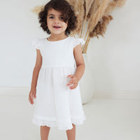 Baby Toddler Girls Boho Essential White Muslin Flutter Lace Dress