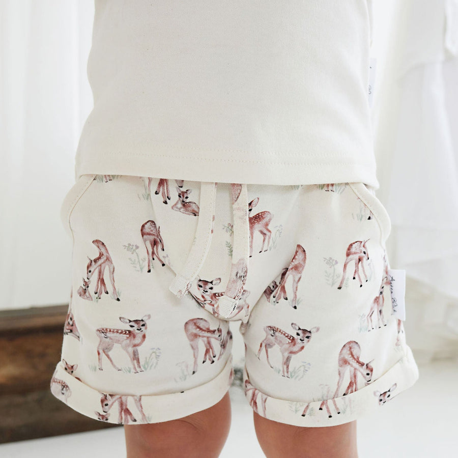 Aster & Oak Deer Fawn Meadow Shorts Natural Baby Girls