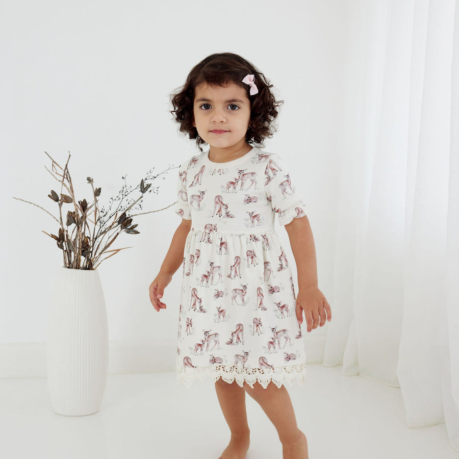 Baby & Toddler Girls Natural Deer Fawn Ruffle Dress