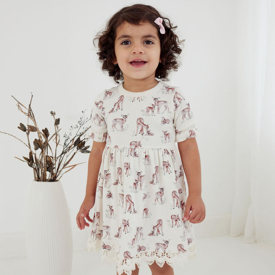 Baby & Toddler Girls Natural Deer Fawn Ruffle Dress