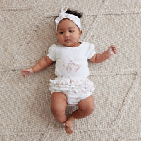 Organic Cotton Girls White Floral Blossom Print Puff Onesie Bodysuit