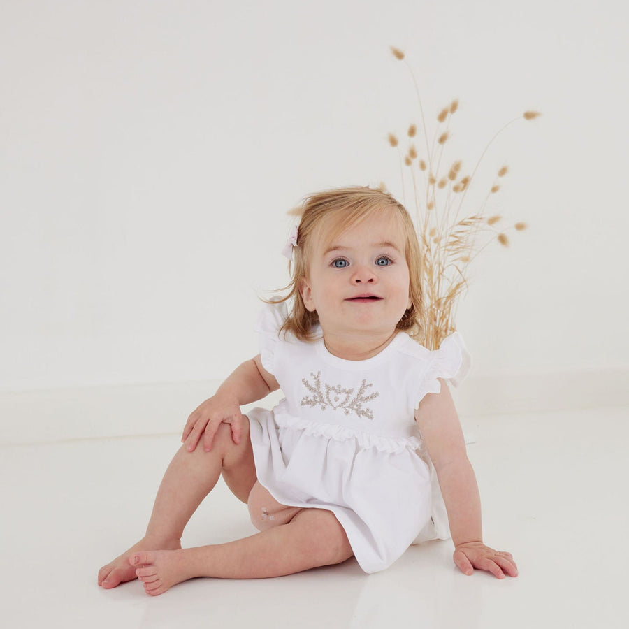 White Baby Boho Embroidered Ruffle Top Dress