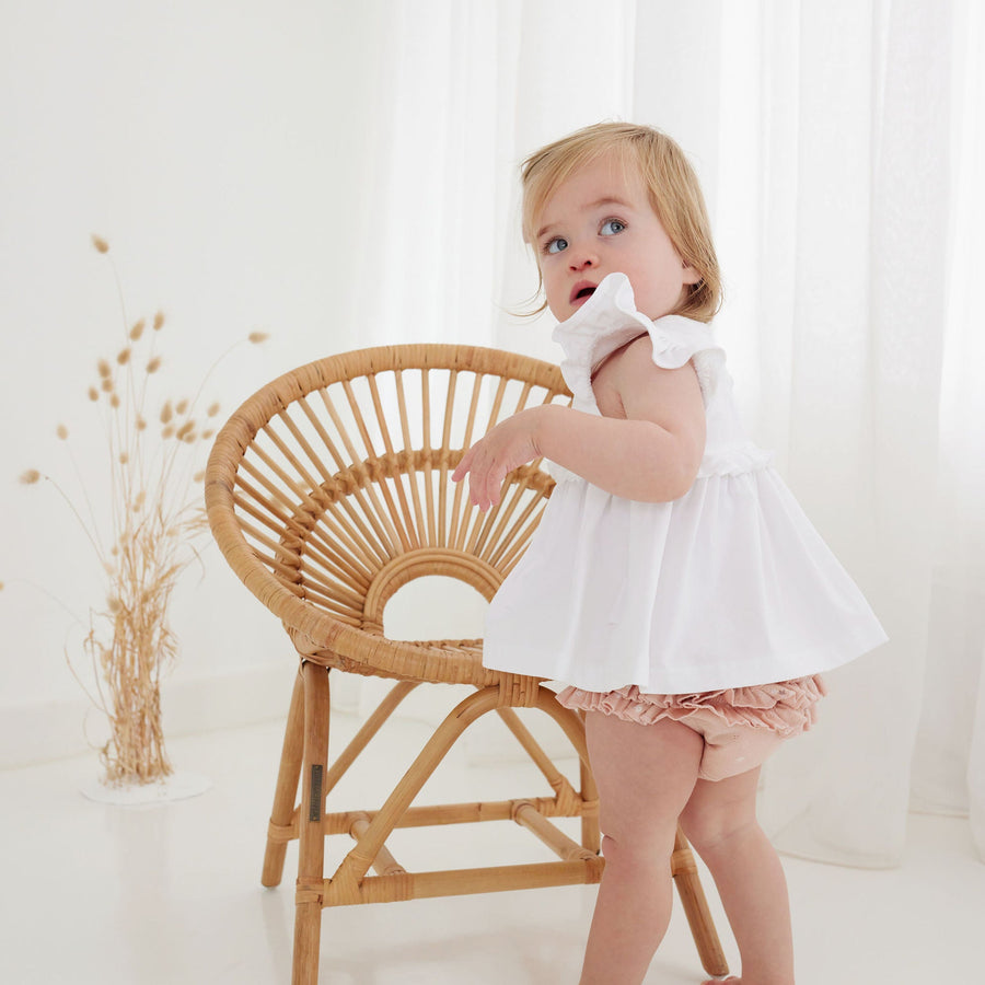 White Baby Boho Embroidered Ruffle Top Dress